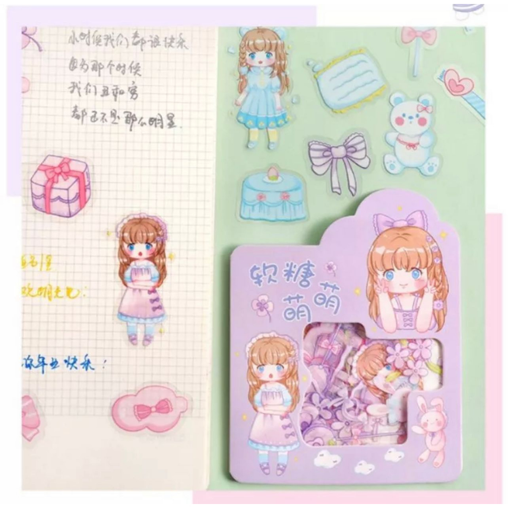 ST ISI 45PCS STIKER MOTIF KARTUN LUCU GIRL STICKER AESTHETIC ATK || STIKER DIY WATERPROOF - BD