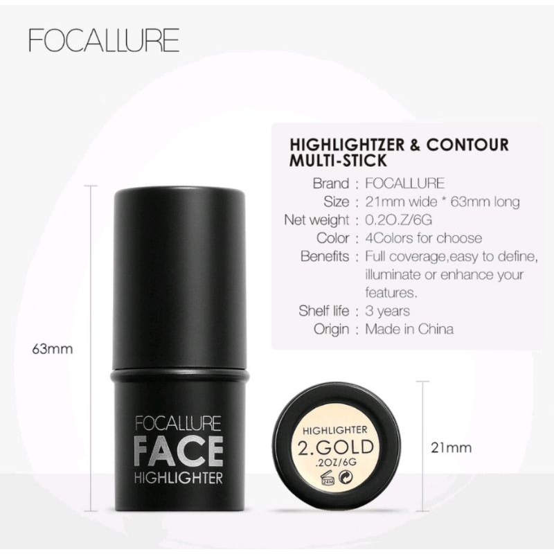 FOCALLURE Highlighter dan contour stick wajah FA-01 BPOM berkualitas