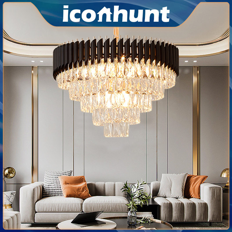 Lampu Gantung 60cm Kristal Chandelier Mewah Gold/Black Crystal Chandelier Gaya Nordik Minimalis Modern Lampu Ruang Tamu Hias Gantung