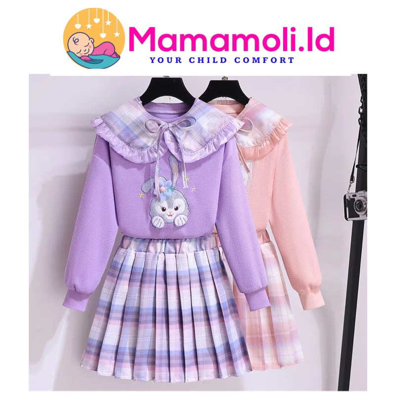 Dress Anak Perempuan / Baju Setelan Dress Anak Cewek 2 in 1 Baju / Atasan + Rok /Satu Setel Dress Anak Model Korea Stella Lou