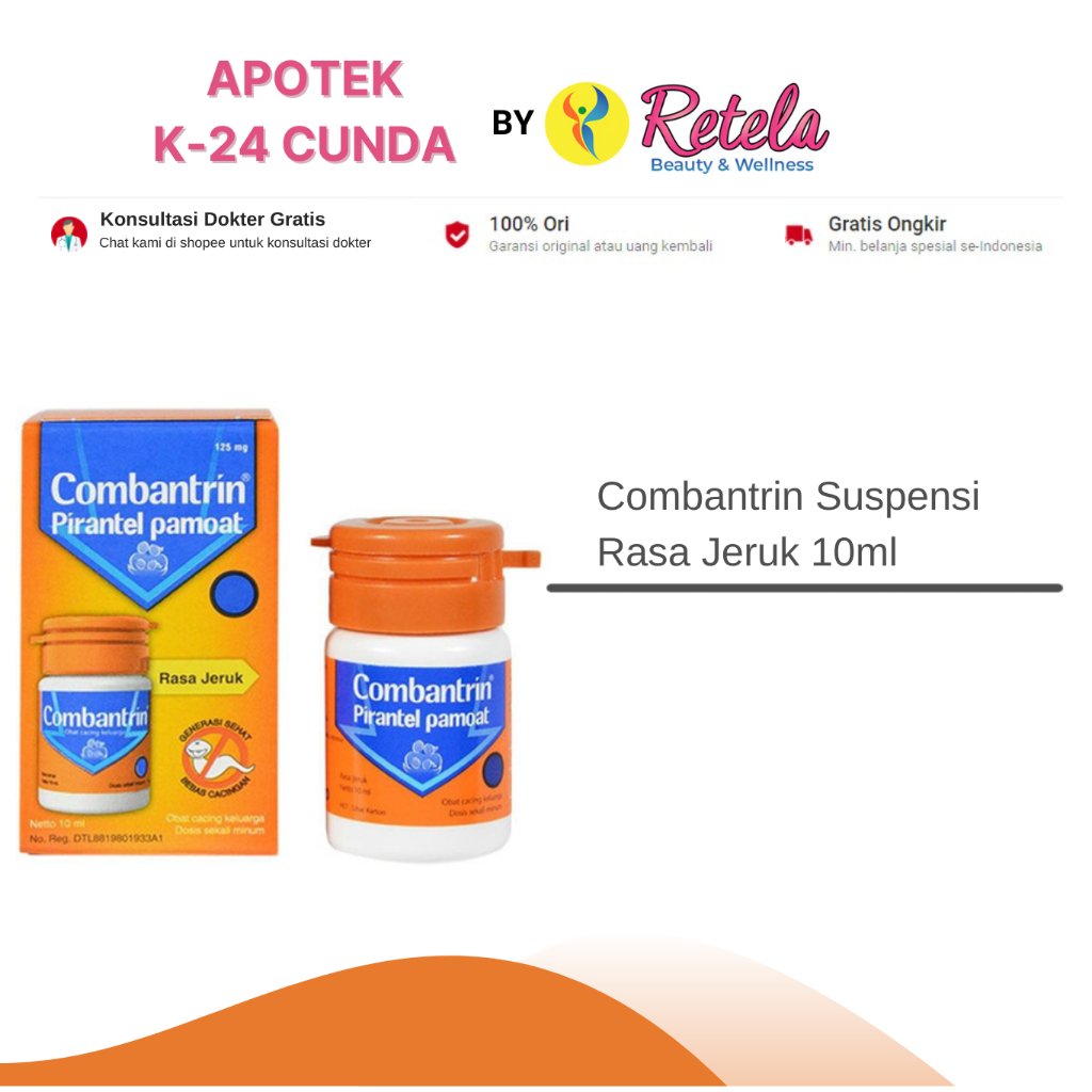Combantrin Suspensi Rasa Jeruk 10ml / Combantrin Cair / Obat Cacing Anak