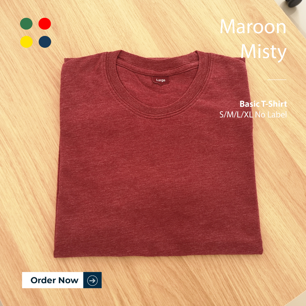 KAOS POLOS PRIA MERAH MAROON MISTY TANGAN PENDEK UKURAN S-XL BAHAN TWOTONE 30S ORGINAL