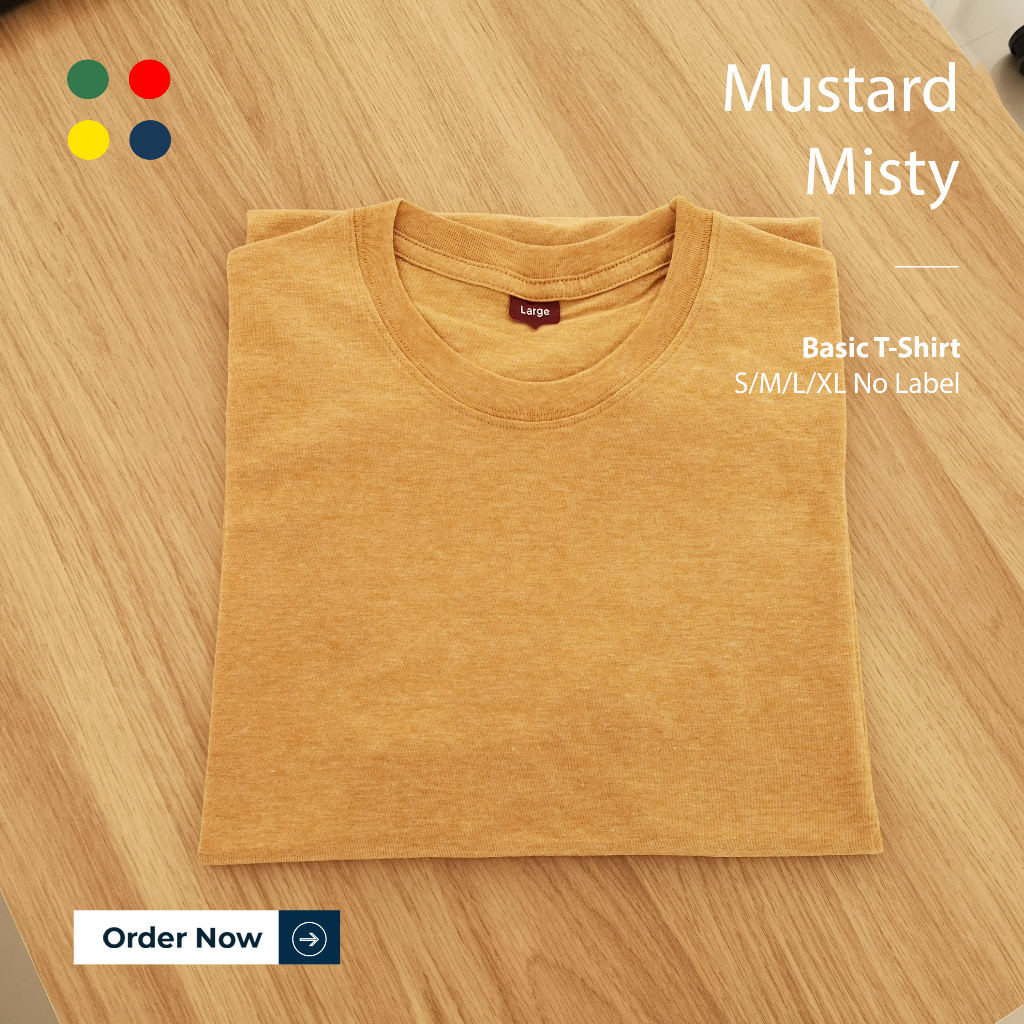 KAOS POLOS PRIA MUSTARD MISTY TANGAN PENDEK UKURAN S-XL BAHAN TWOTONE 30S ORGINAL