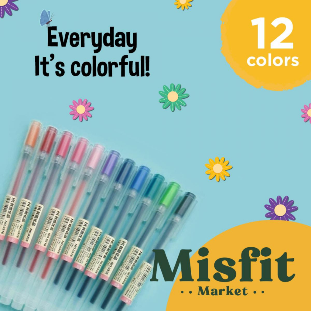 

HK M*ji Style Color Gel Pen Ballpoint Set isi 12 Warna Warni