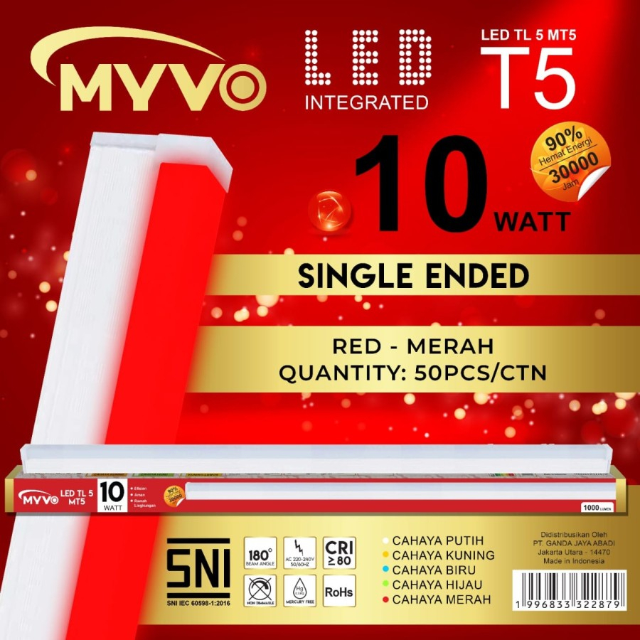 Lampu T5 LED MYVO 10 Watt 10W Panjang 60cm Super Terang - Putih