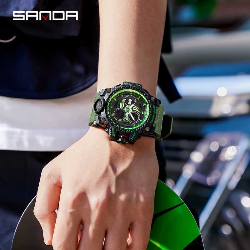 SANDA 3155 Jam Tangan Pria Digital Analog Tali Rubber Chronograph Anti Air WATCHKITE WKOS