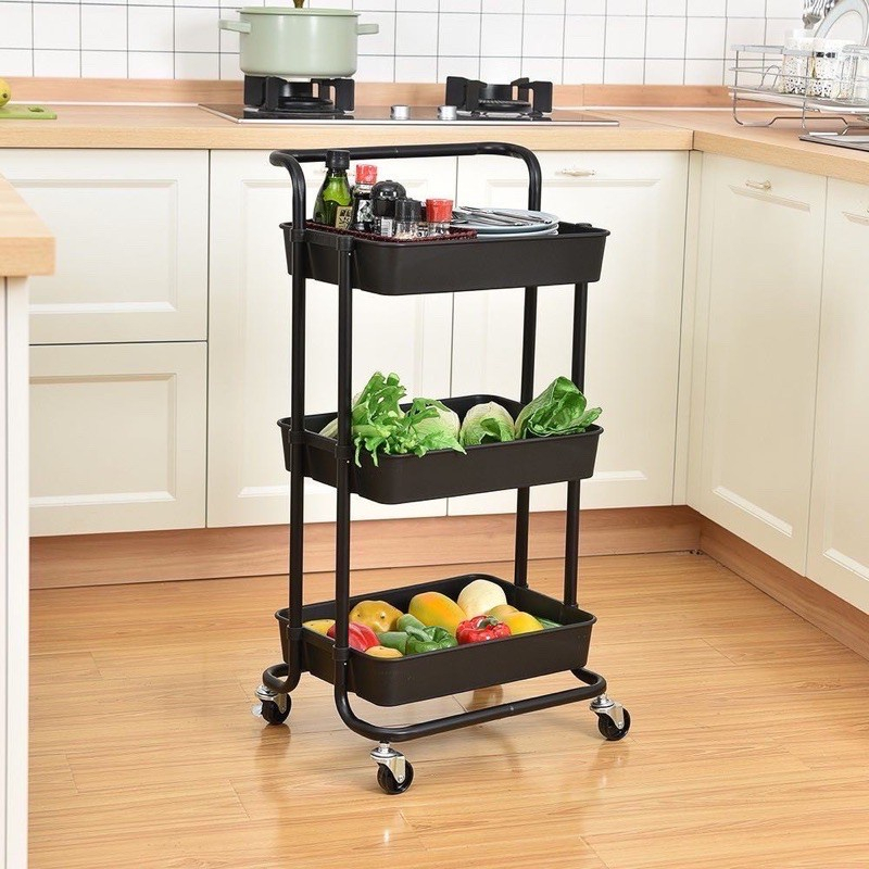 Rak Troli 3 Lapisan Keranjang Trolley Organizer Bayi Baru Lahir Organizer Dengan Keranjang Lebar Penyimpanan Dapur/Kamar/Kamar Mandi