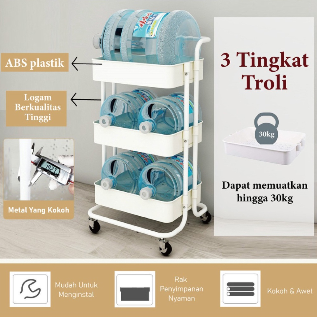 Rak Troli 3 Lapisan Keranjang Trolley Organizer Bayi Baru Lahir Organizer Dengan Keranjang Lebar Penyimpanan Dapur/Kamar/Kamar Mandi