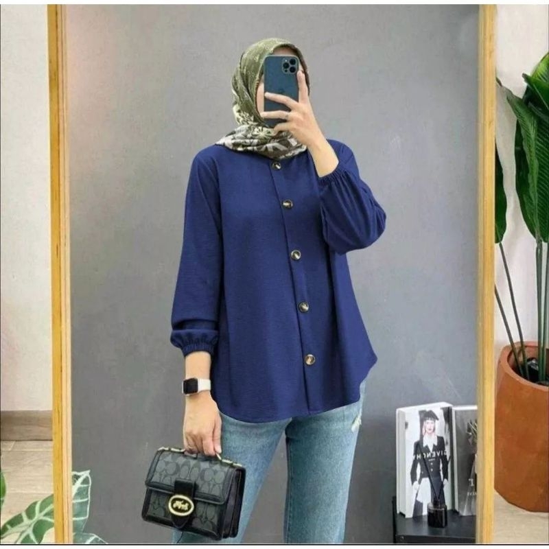 blouse crinkle atasan wanita polos basic