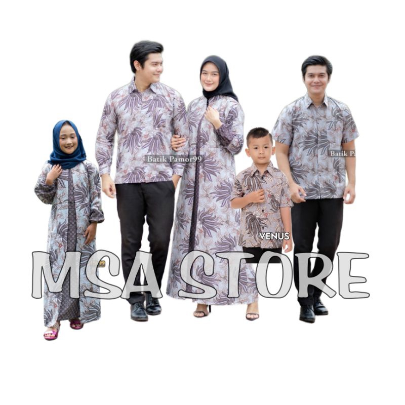 Batik Couple Keluarga Modern Terbaru Set Sarimbit Gamis Keluarga Kemeja dan Hem motif kobis abu