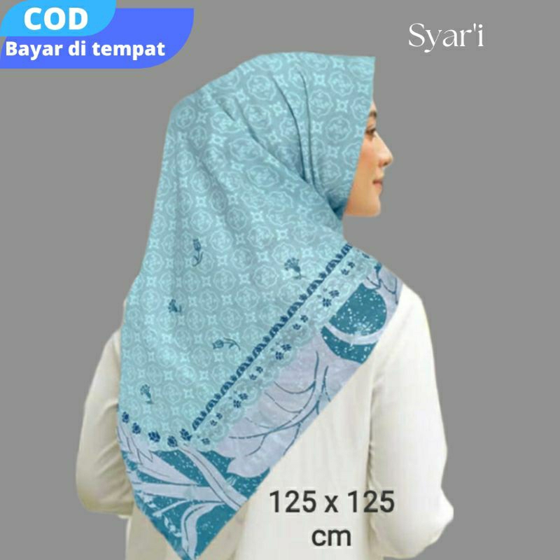 hijab segi empat syar'i model terbaru 125x125 cm warna biru wardah/ kerudung motif jumbo / voal prem