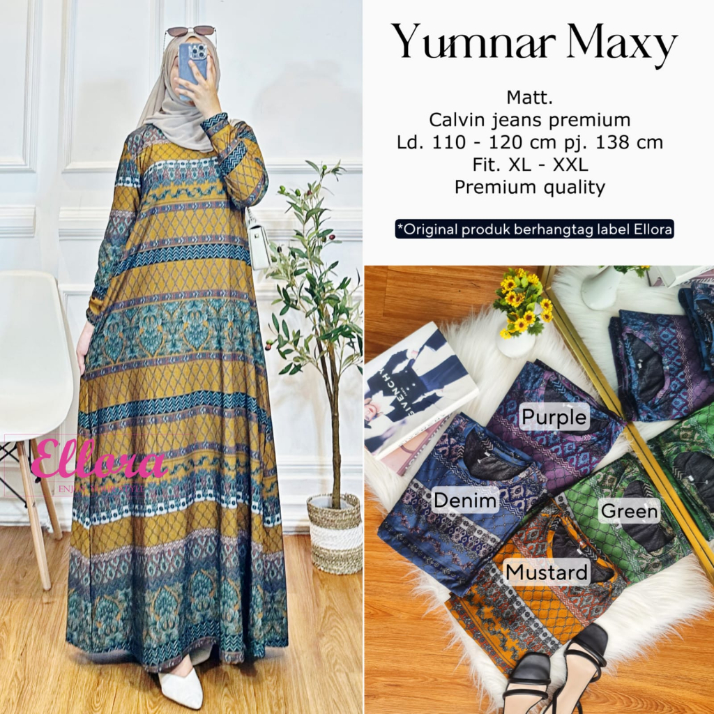 Yumnar Gamis Calvin Jeans Big Size Jumbo XXL Ld 110 120 Motif Batik Modern Kekinian
