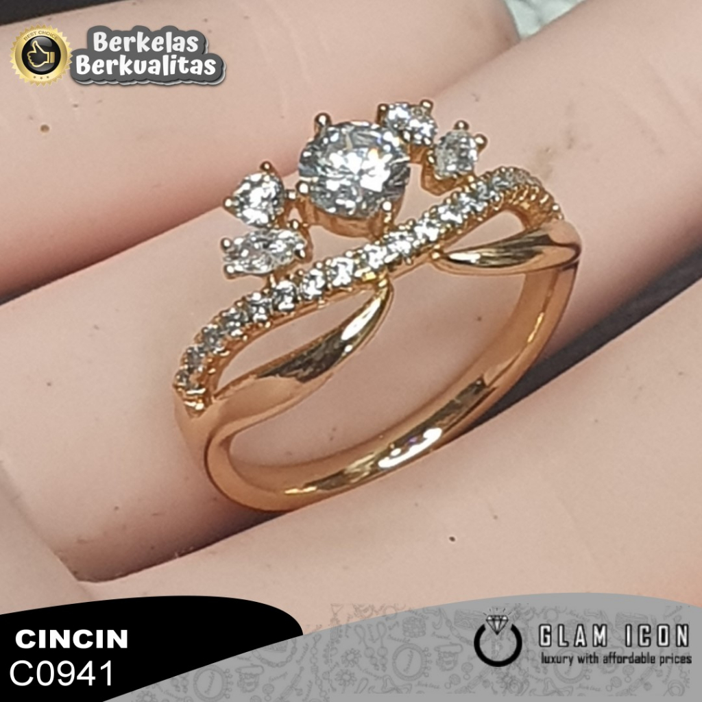 Cincin Wanita Motif  mahkota Lux mata bulat C0941 CCG