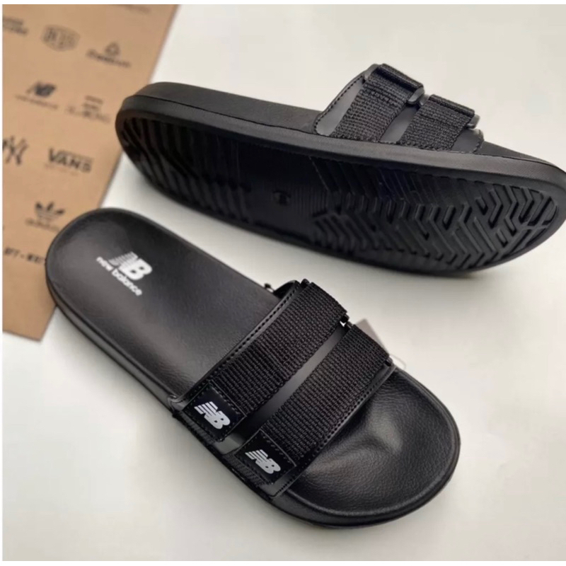 SENDAL SLIP_ON PRIA/WEANITA  SENDAL CASUAL TALI WEBING/PREPET FREE BOX+KAPERBACK COMFORT BLACK