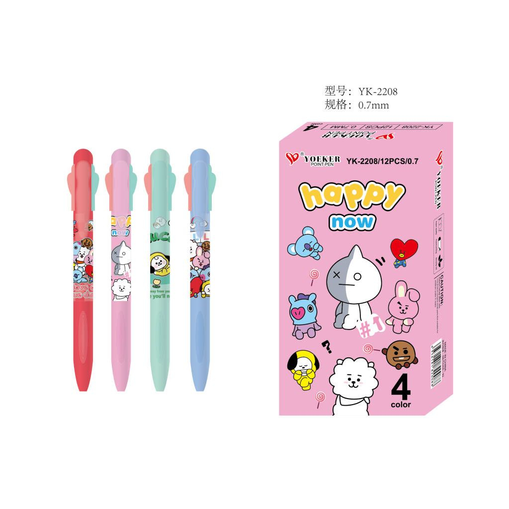 

Bolpen Happy Now Pulpen Pen Gel 4 Warna BT21 Isi 12 PCS Bolpoin 4 Warna Merek Yoeker YK-2208 ISI 12 PCS