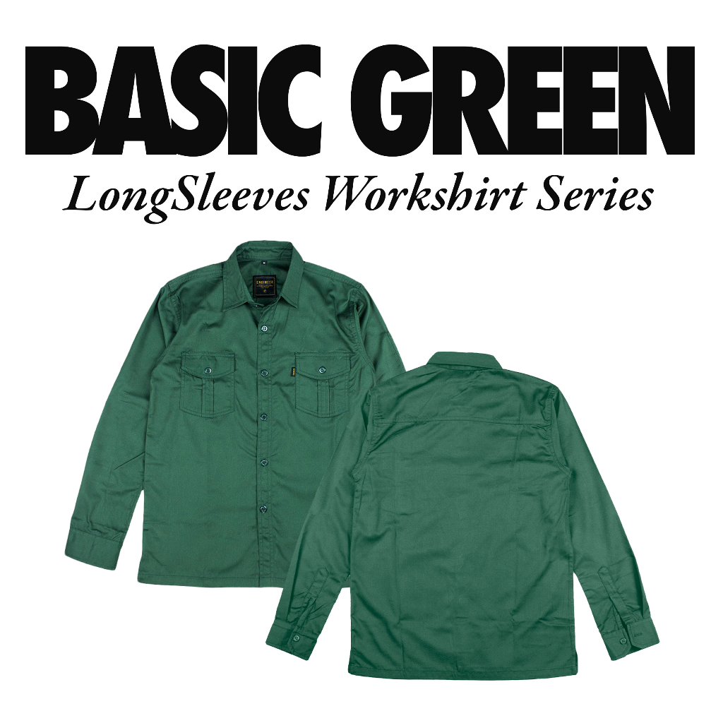 BASIC GREEN LS, Kemeja Panjang Polos-Casual / Baju Kerja Lapangan by ENGINEER