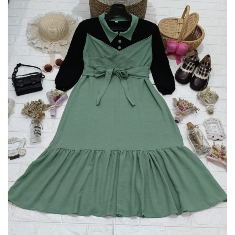 Gamis anak perempuan lesti warna sage 3-14 tahun / bajumuslim anak