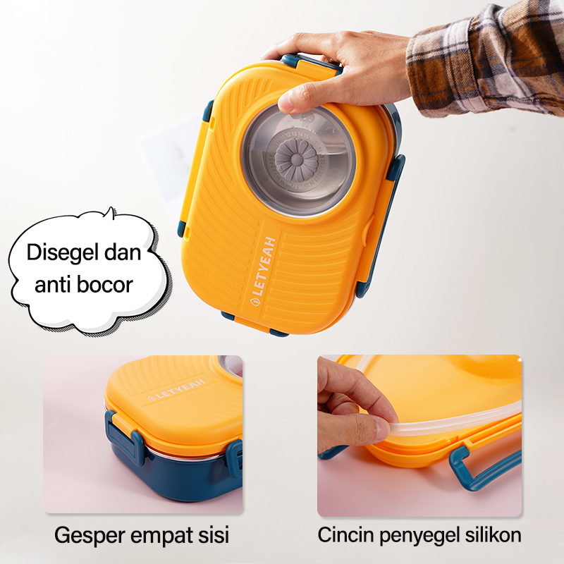 Letyeah &amp; Anantagt Tempat Kotak Makan Anak Dewasa 3 Grid Bento Lunch Box Stainless Steel 1000ml Mangkuk Sup