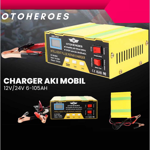 Charger Aki 12V 24V Dc 6-105AH MF-2B Mobil Motor Baterry Smart Intelligent Chip Otomatis Cas Aki Casan Aki