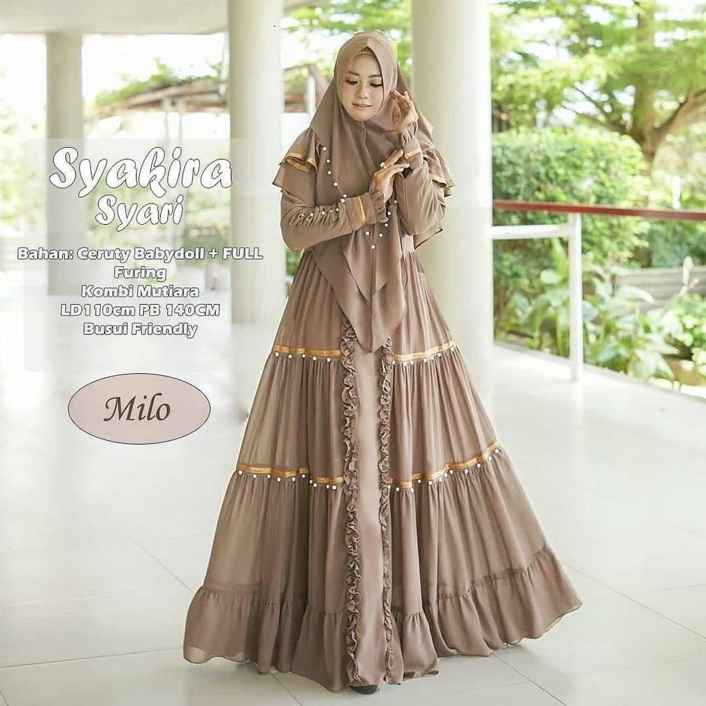 Syakira Syari M L XL XXL / Gamis Syari Wanita Terbaru 2022 Set Hijab / Gamis Syari Set Hijab Mewah C