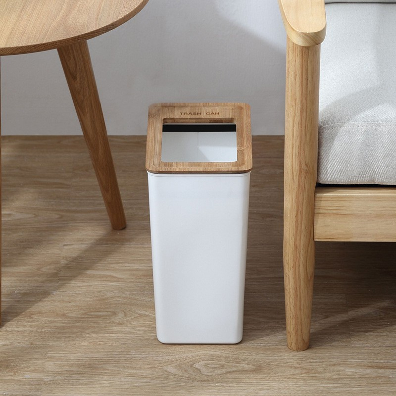 2pcs Tempat Sampah Putih Minimalis dengan Tutup Kayu Trash Bin - Tempat Sampah Aesthetic Estetik White Wooden