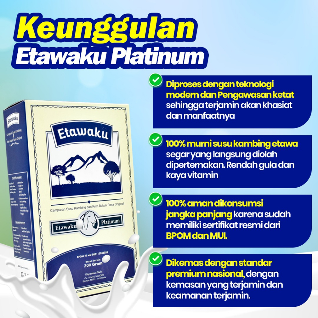 Paket 2 Box Etawaku Platinum - Susu Kambing Etawa Tinggi Kalsium &amp; Rendah Gula Bebas Alergi &amp; Tulang Kuat Lancarkan Sistem Pencernaan Tingkatkan Kekebalan Imunitas Tubuh Bantu Atasi Masalah Pernafasan Asma Batuk-Batuk Sesak Nafas Bronkitis