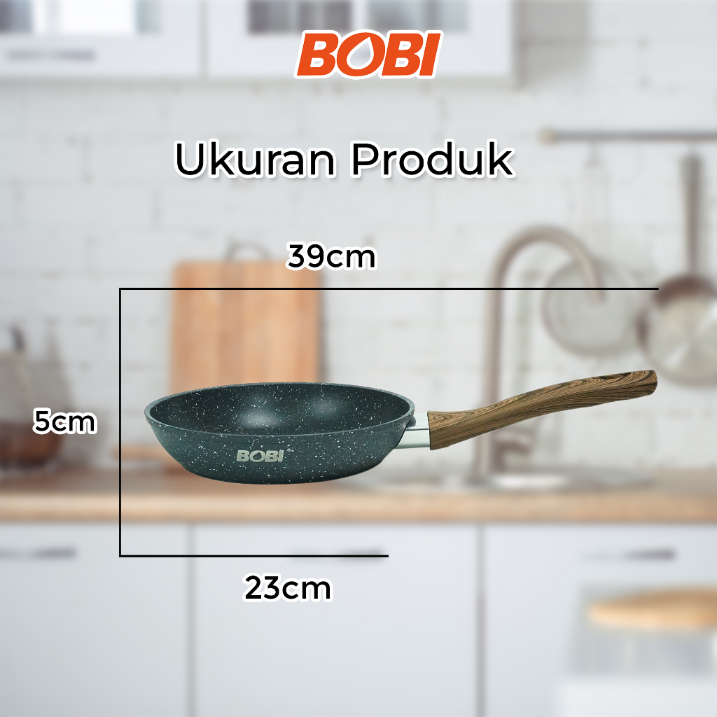 Frypan Cookware kode BB-F-20 atau Wajan Tebal 20cm Pegangan Kayu Anti Lengket // Frypan + Spatula (Warna Random)