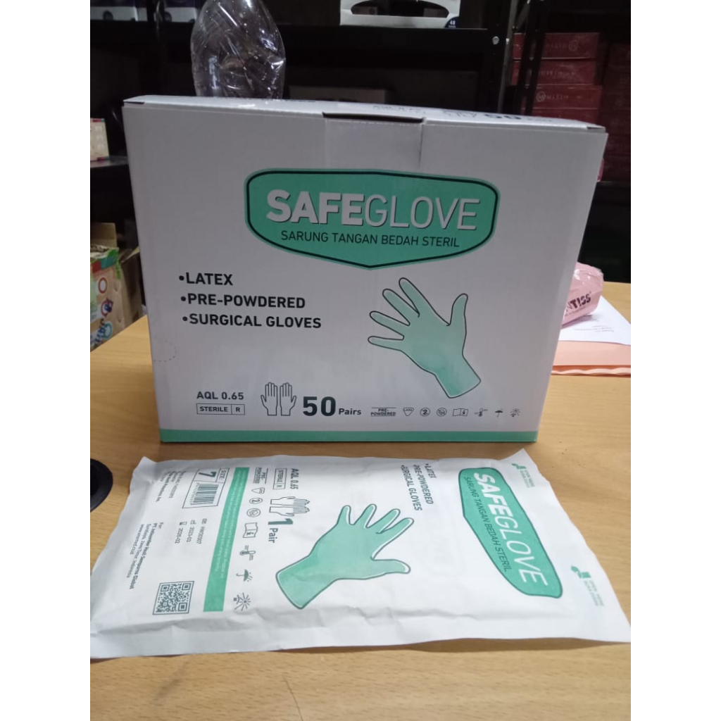 SARUNG TANGAN SURGICAL GLOVES STERIL / SARUNG TANGAN BEDAH STERIL SURGICAL GLOVES PER PAIR - SAFEGLOVE