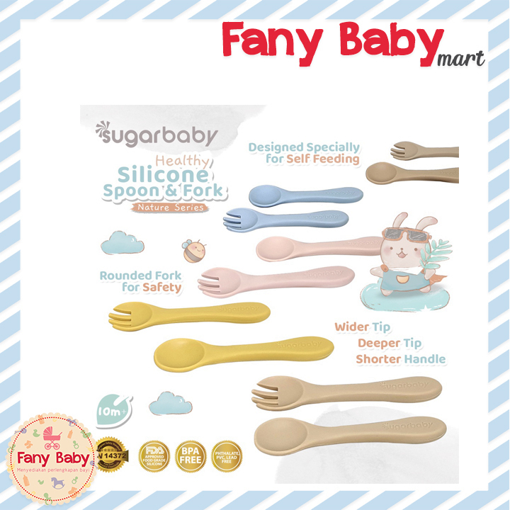 SUGAR BABY HEALTHY SILICONE SPOON &amp; FORK - NATURE SERIES