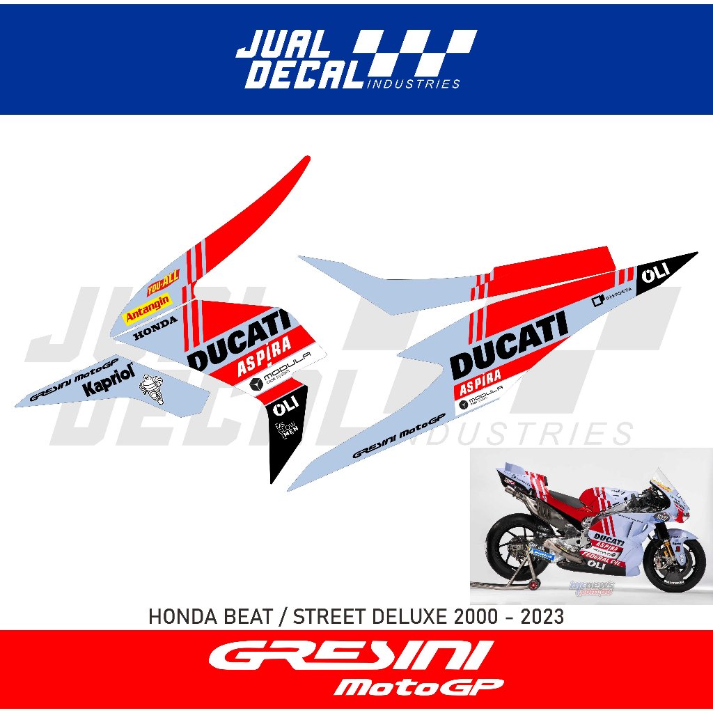 Stiker Motor Honda Beat Deluxe Street GRESSINI Livery Team DUCATI MotoGP 2020 2021 2022 2023