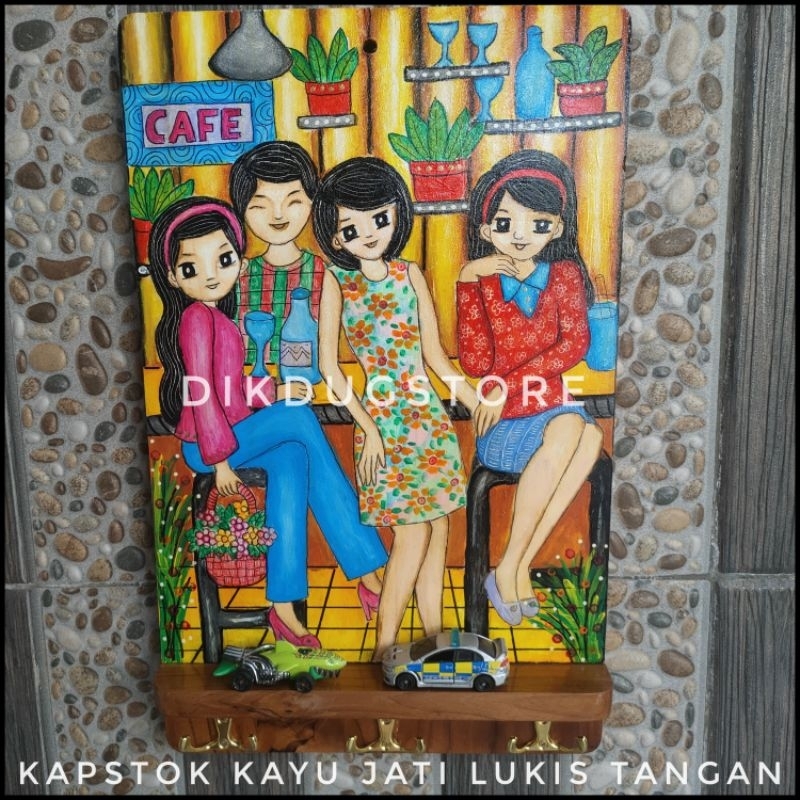 Kapstok Kayu Jati Lukisan Tangan