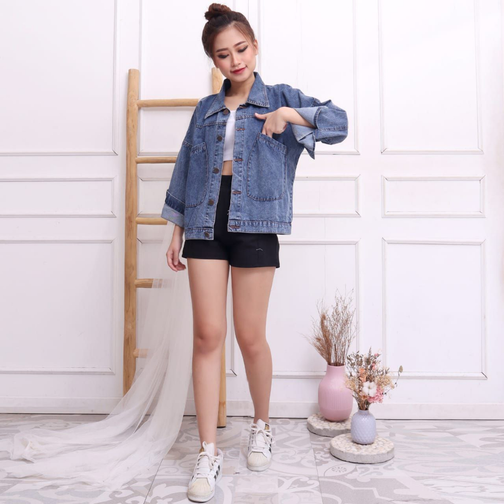 Weki Jacket Jeans Oversized Baggy Pocket