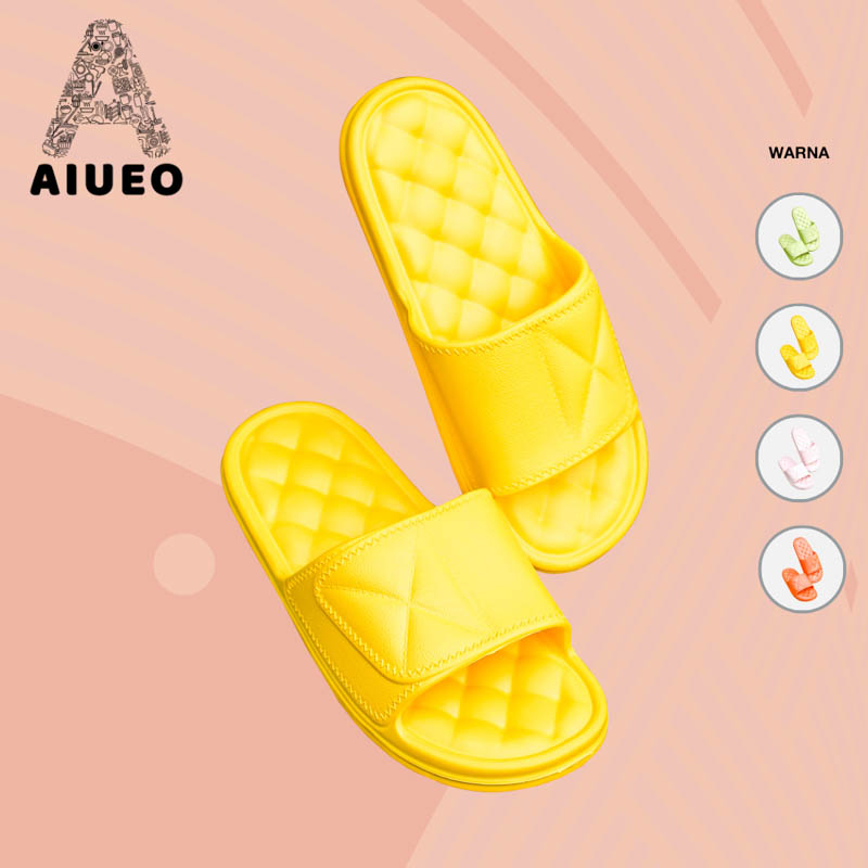 AIUEO Sandal Kamar Rumah Sendal Karet Kamar Mandi Empuk Anti Slip EVA 666 | Sendal Flip Flop Anti Slip Warna Kuning Pink