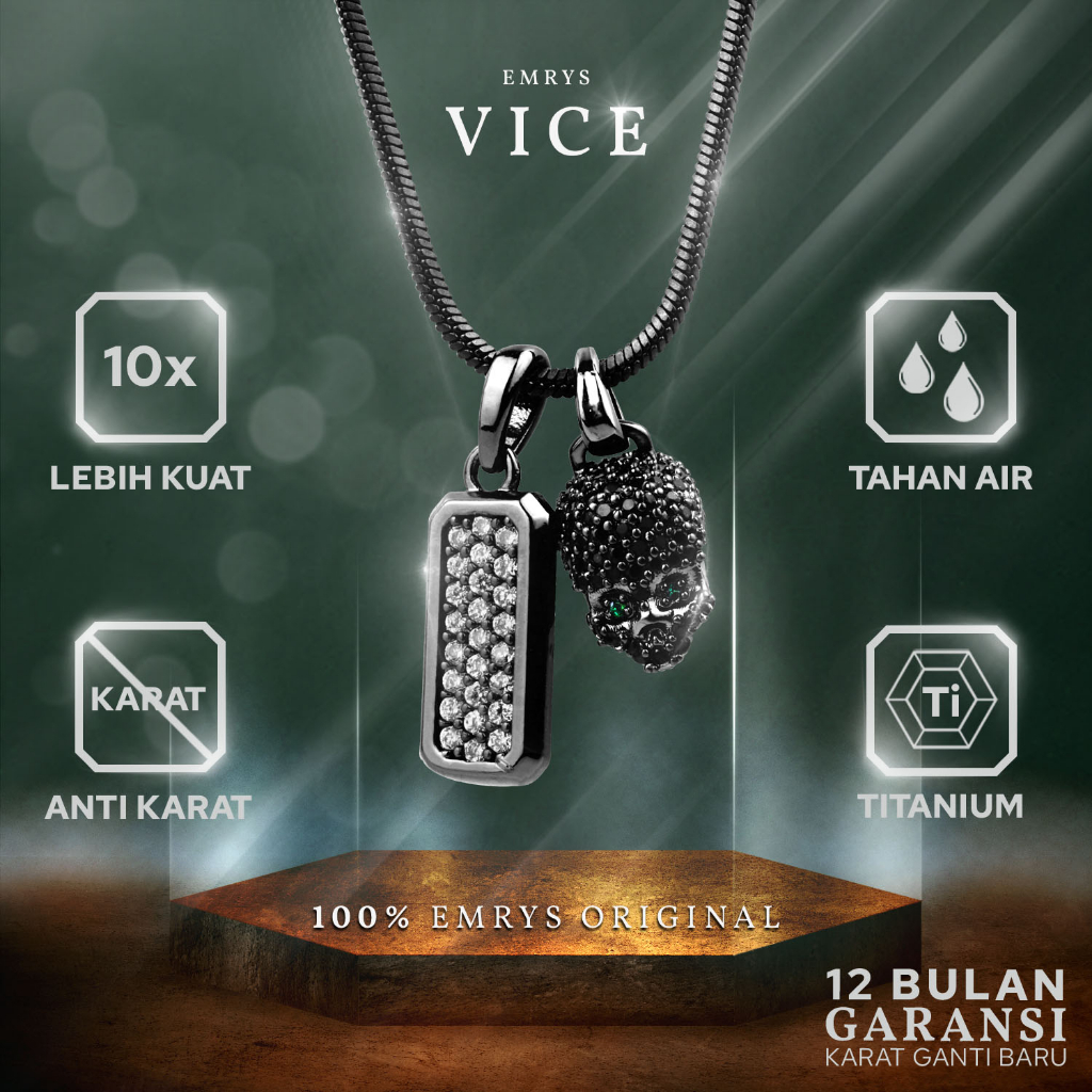 Emrys Liontin Set VICE Titanium Anti Karat Kalung Titanium Pria Wanita