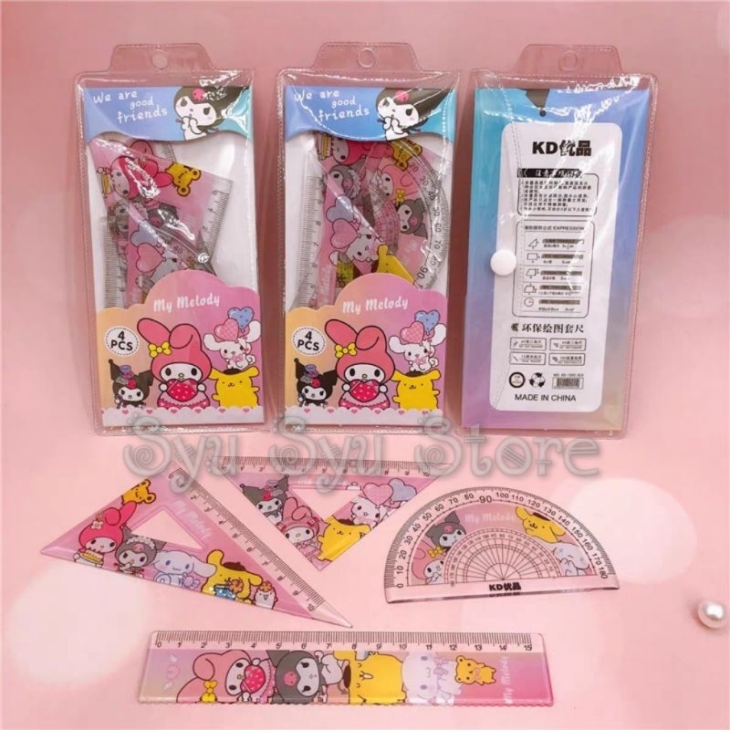 

Set Penggaris Segitiga Busur Kuromi My Melody Cinnamoroll Pompompurin