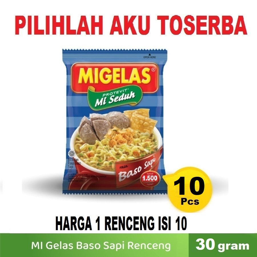 Mie Gelas Migelas Rasa Baso Sapi @30 Gr - (HARGA 1 Renceng isi 10 Pcs)