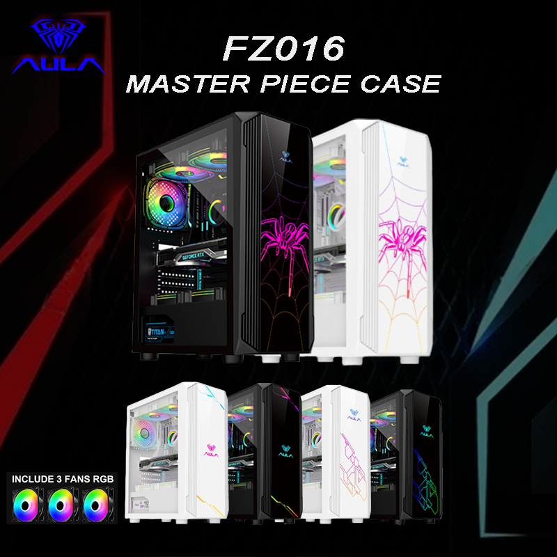 Casing PC Gaming / Komputer Gaming AULA FZ016 include 3 fans RGB / Case PC / PC Case /PC Gaming Case