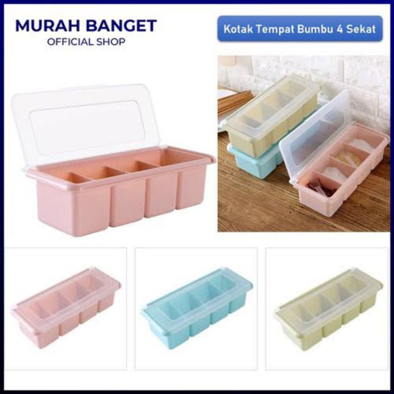 KOTAK BUMBU 4 SEKAT / TEMPAT BUMBU SET 4 IN 1 / TEMPAT BUMBU GARAM DAPUR / RAK BUMBU DAPUR WADAH BUMBU