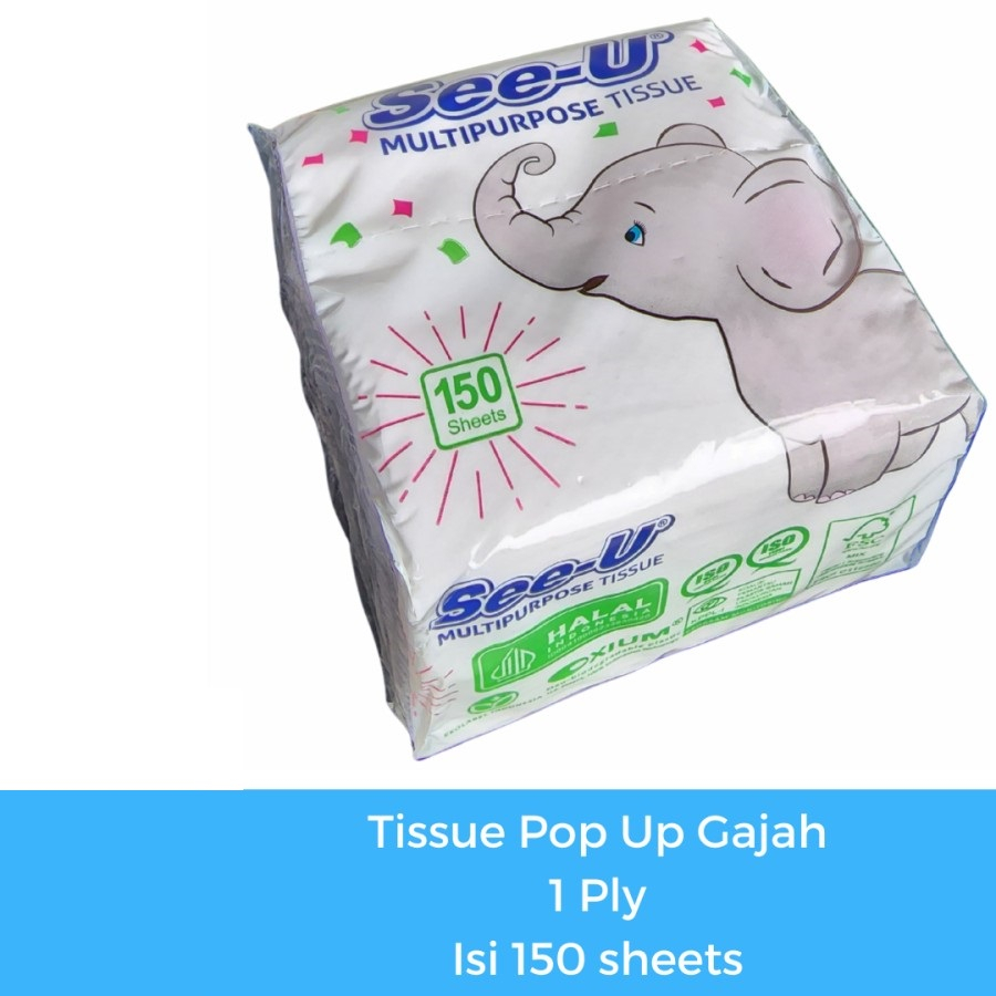 Tissue See U Multipurpose Pop Up Gajah 150 Sheets 1 Ply / Tisu kotak meja makan serbaguna
