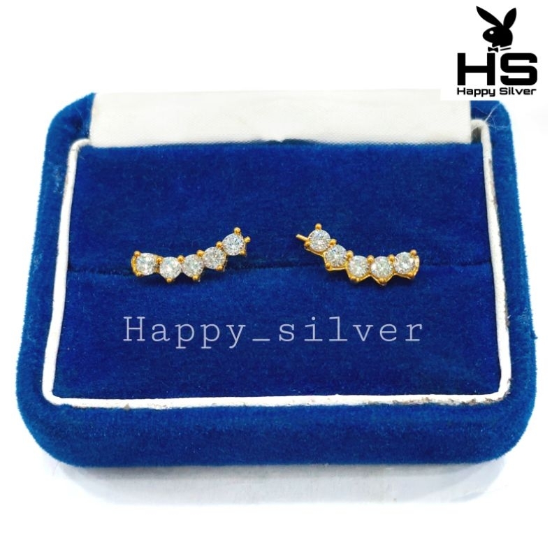 ANTING TUSUK PERAK ASLI 925 SILVER LAPIS EMAS -MODEL TUSUK PANJANG PERMATA-PERHIASAN PERAK