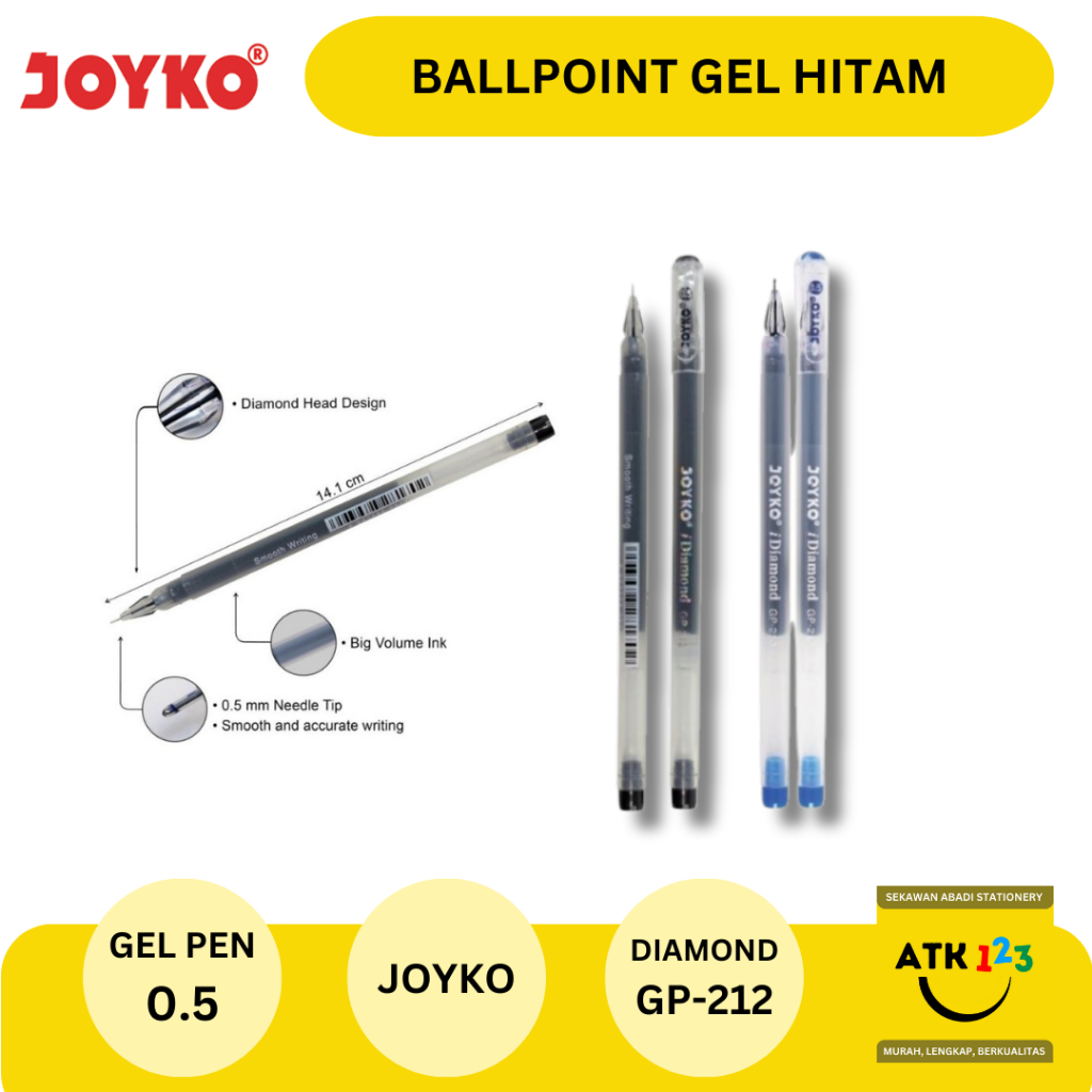 Ballpoint / Bolpen / Pulpen Joyko GP-212 Diamond Gel 0.5 Hitam (1 DUS)