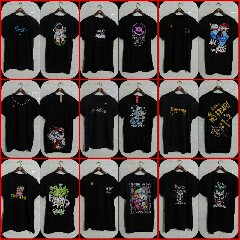 kaos distro hitam gambar depan belakang motif kekinian