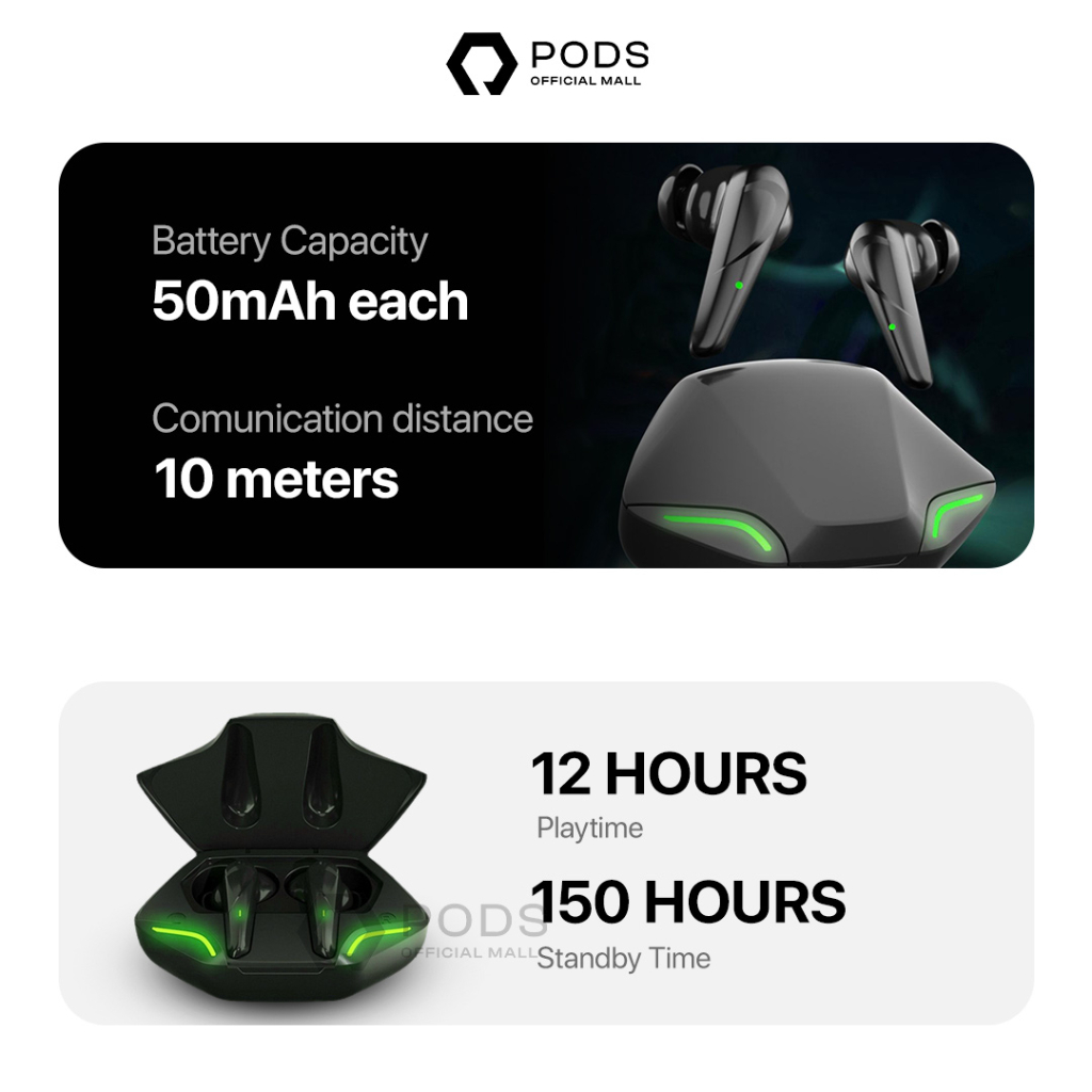 [✅NEW RELEASE] ThePods G11 TWS Gaming Headset / Earbuds / Earphone 5.1 Wireless With Mic 6D Bass Stereo Noise Cancelling Full Bass Hifi Stereo for IOS &amp; Android by Pods Indonesia