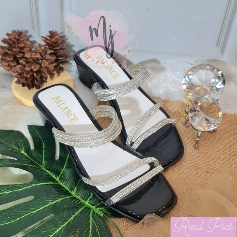 Sandal Hak Selop Glitter  wanita Import Terbaru 4 cm