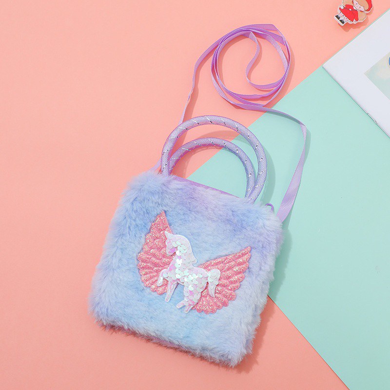 tas selempang unicorn bulu tu086 sling bag anak perempuan