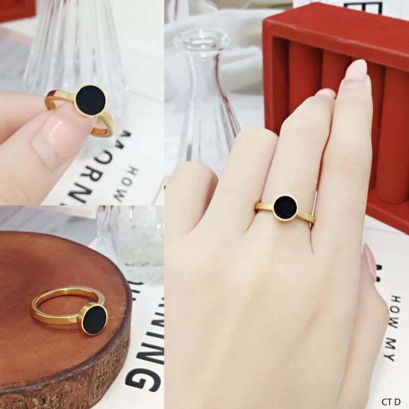 NEW Cincin Wanita Mata Bulat Hitam Titanium Anti karat