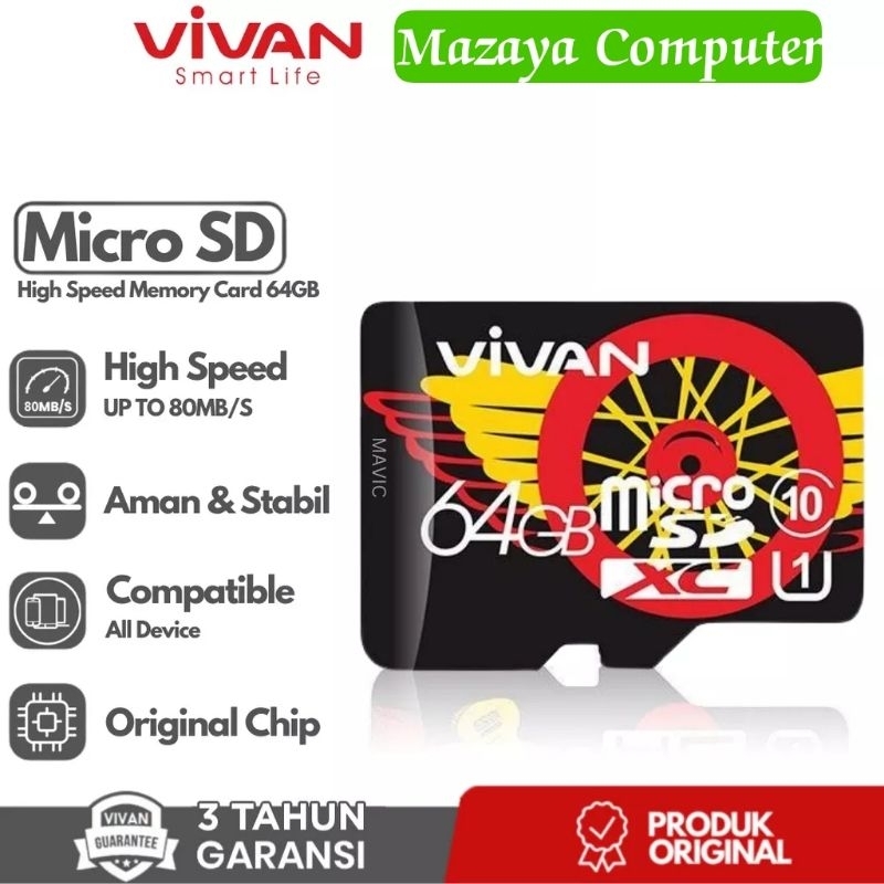 Vivan V64U10 Micro SD 64GB Class 10 TF Card Memory 64 GB Memori HP Handphone Android Camera MP3 MP4