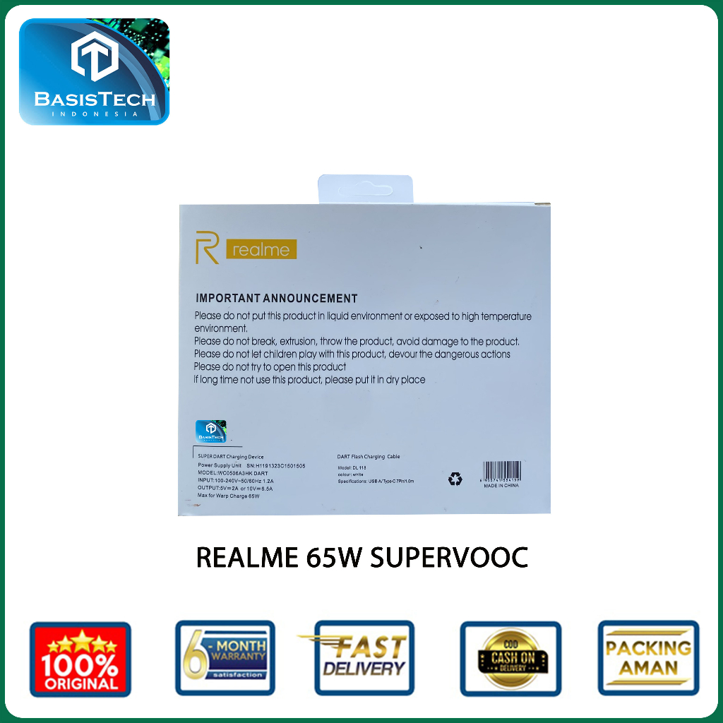 CHARGER REALME MICRO USB V8 TYPE C 65W SUPERDART ORIGINAL QUALITY