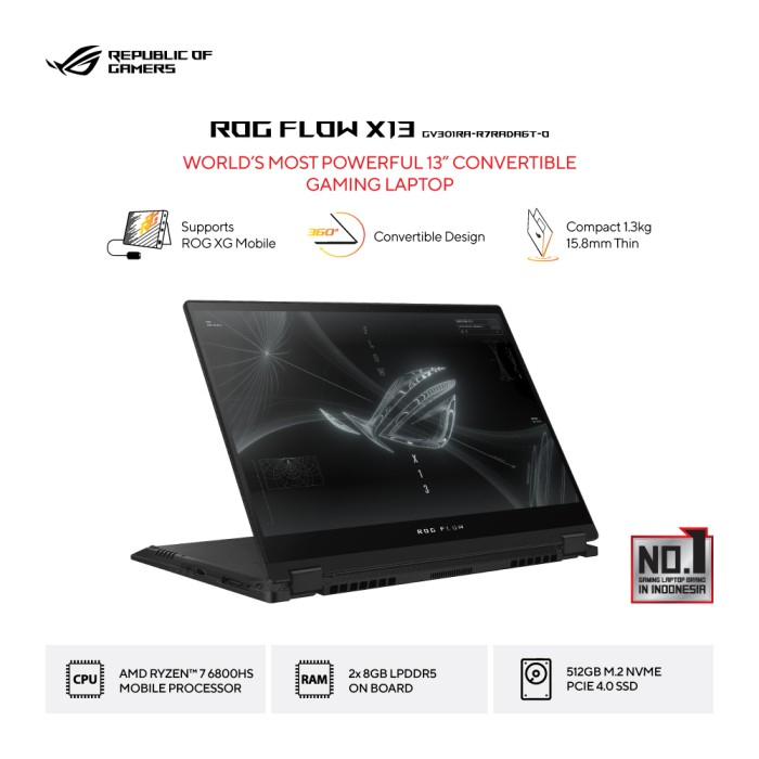 Laptop Asus Rog Flow X13 GV301RA R7RADA6T-O 2IN1 Touch RYZEN 7 6800HS 16GB 512GB SSD VEGA 13.4FHD 120HZ