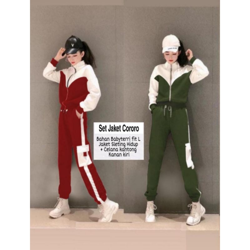 JCMP- Set Jaket Cororo / Stelan Jaket Hodie Celana Panjang Kekinian